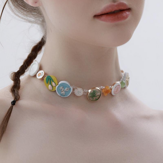 マルチカラーボタンネックレス　Z00579