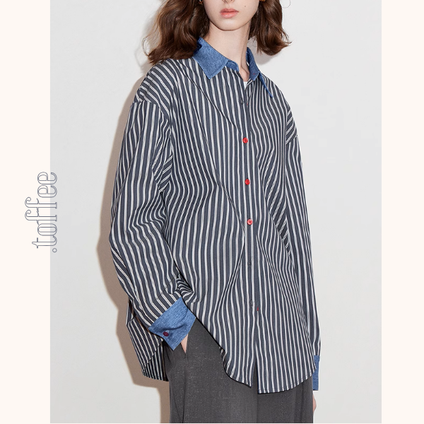 デニムカラー切り替えストライプシャツ《Z00928》