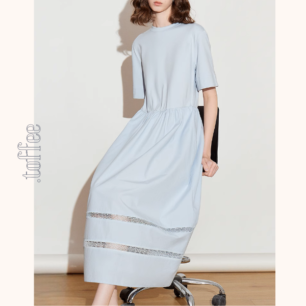 【2color】メッシュレースAラインミモレ丈ワンピース《Z00924》