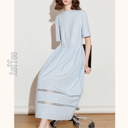 【2color】メッシュレースAラインミモレ丈ワンピース《Z00924》