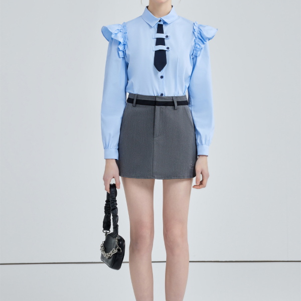 ショートネクタイフリルショルダーシャツ w-154