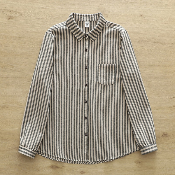 【4color】胸ポケット付きストライプ柄ボタンダウンシャツ　《Z00727》