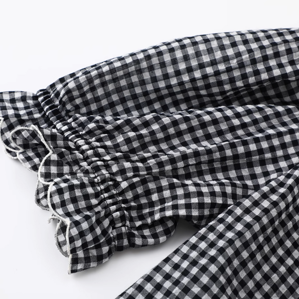 ギンガム刺繍ブラウス＆ショートパンツセットアップ《Z01038》