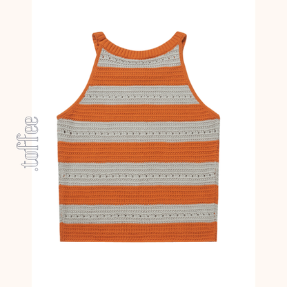 【2color】ホルターネックストライプニットトップ　Z00388