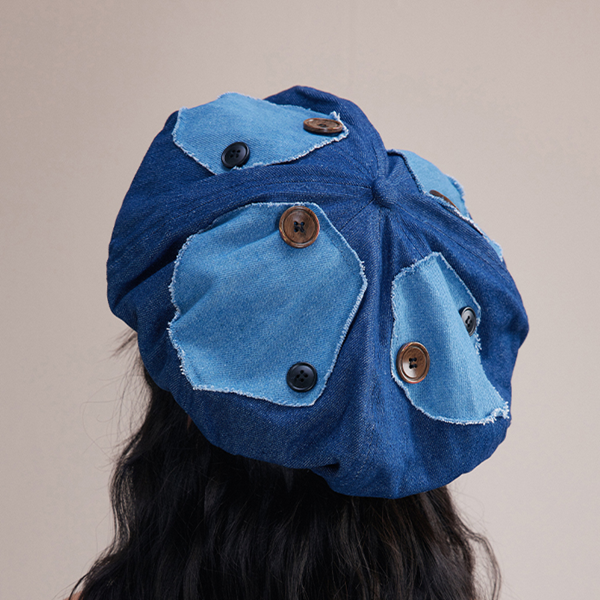 ボタン装飾デニムベレー帽　Z00418