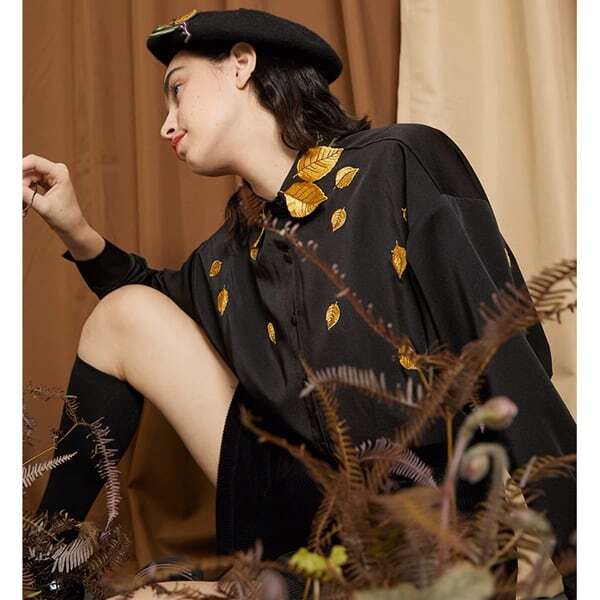 リーフ刺繍シャツブラウス C0076