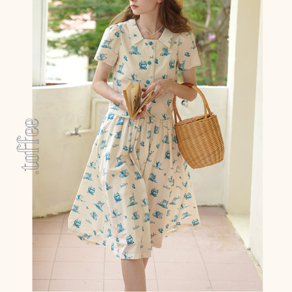 カントリー風アニマルプリント半袖シャツ＆ミドル丈スカートのセットアップ　《Z00751》