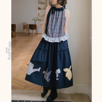 【2color】遊び心アップリケ刺繍スカート《Z01074》