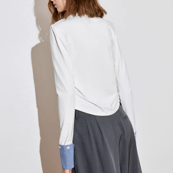 【2color】ギンガムチェックカフスクルーネックトップ《Z00926》