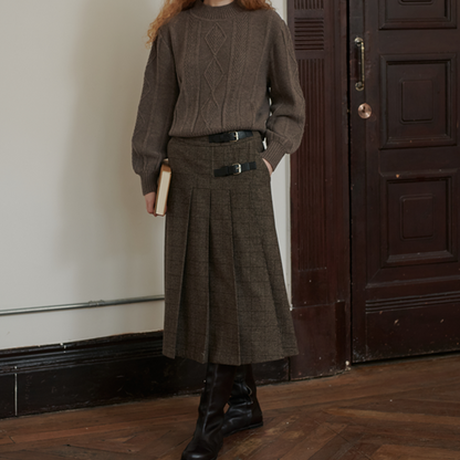 【2color】チェック柄ミモレ丈プリーツスカート　Z00565