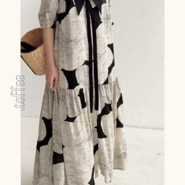 モノトーンプリントボウタイワンピース　Z00420　