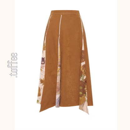 【2color】名画が踊る、切替アートプリントスカート《Z01123》