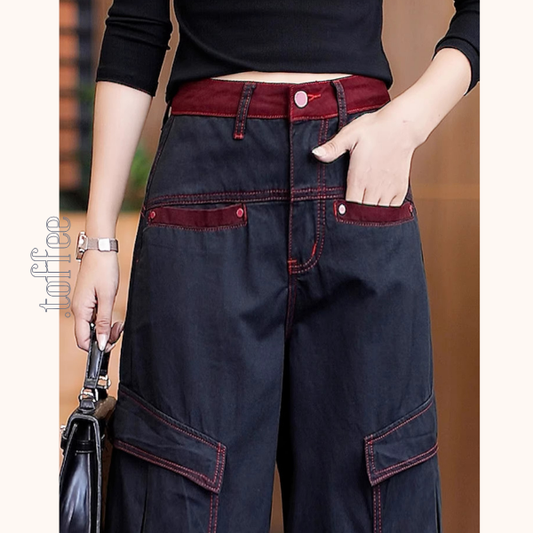 (【2pattern】赤ステッチワイドカーゴパンツ《Z01325》