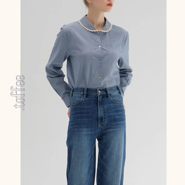 レースが語る午後の記憶ストライプシャツ《Z01177》