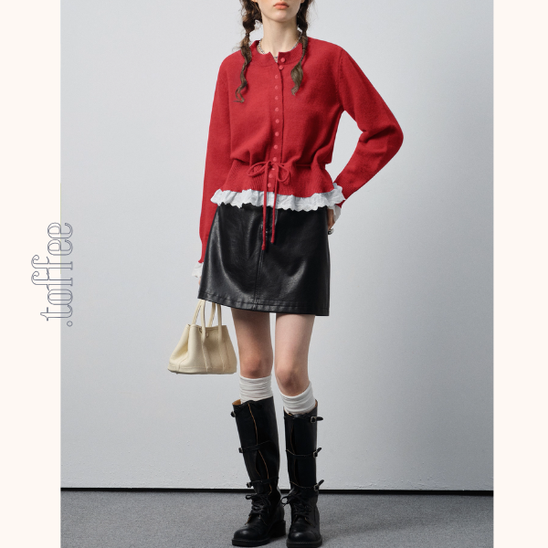 【2color】レース裾と蝶結びが可愛い＊ショートニットカーディガン《Z01189》