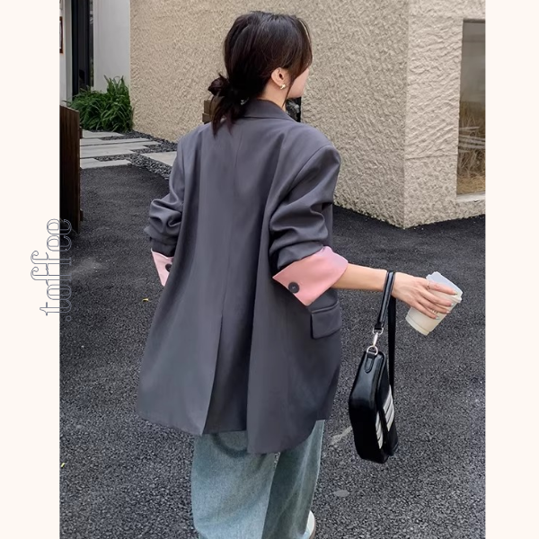 ピンク配色のカラーブロックスーツジャケット《Z01332》