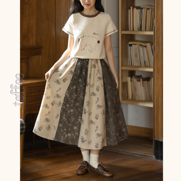 野に咲く詩　花柄切り替えロングスカート《Z01145》