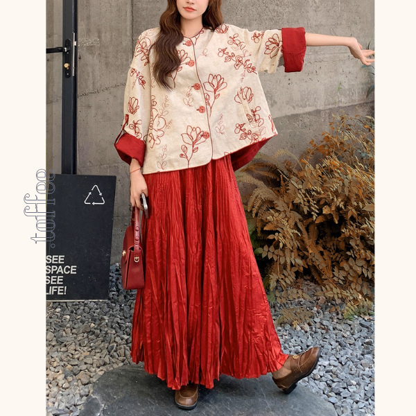 花咲く情景のセットアップ／花柄トップス＆マキシスカート《Z01151》