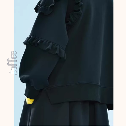 【2color】ティアード袖フリルの甘辛スウェット《Z01351》