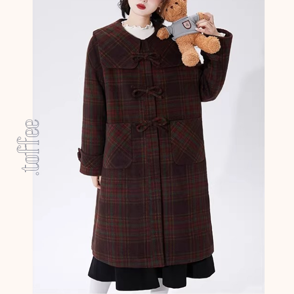 リボン留めタータンのAラインセーラーコート《Z01356》