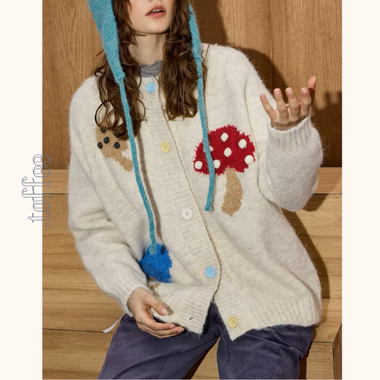 カラフルきのこの遊び心カーディガン《Z01136》