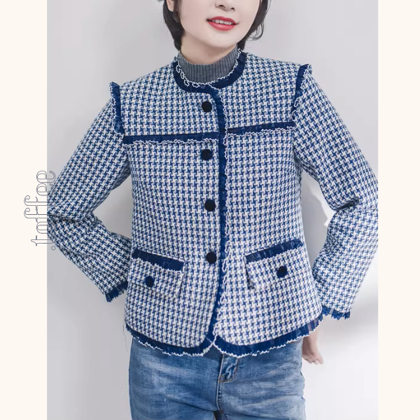 フリル縁取りのミニギンガムクロップドジャケット《Z01514》