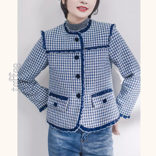 フリル縁取りのミニギンガムクロップドジャケット《Z01514》
