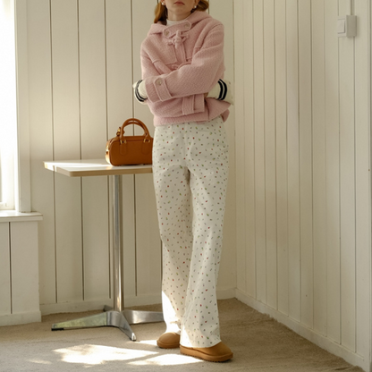 小花柄ワイドレッグカジュアルパンツ Z00017