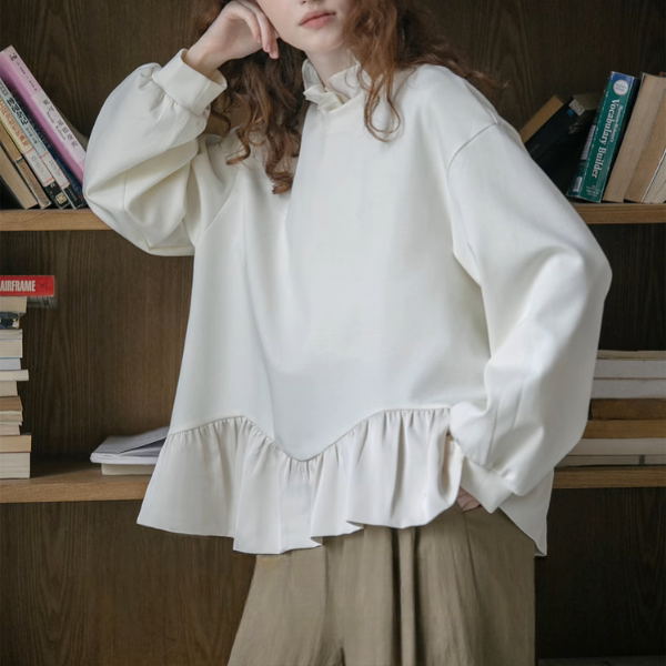 【2color】フリルヘム＆バルーンスリーブルーズブラウス《Z00895》