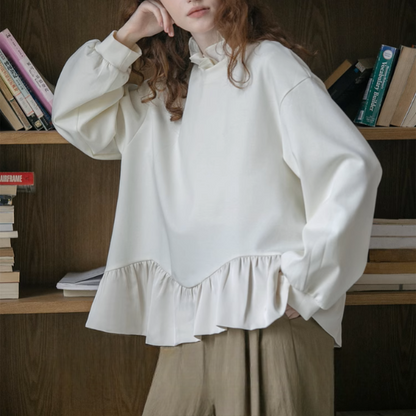 【2color】フリルヘム＆バルーンスリーブルーズブラウス《Z00895》