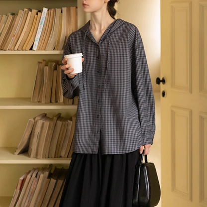 【2color】チェック柄フーディーシャツ《Z00978》