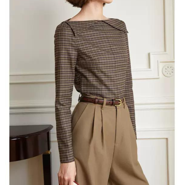 ボートネック襟付きトップス X-021