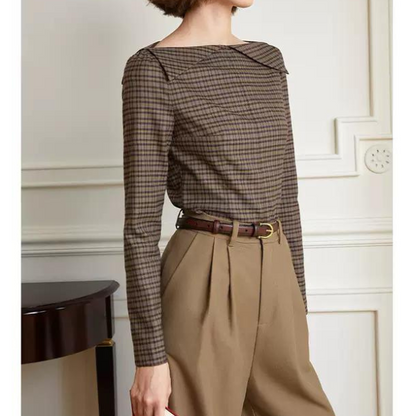 ボートネック襟付きトップス X-021