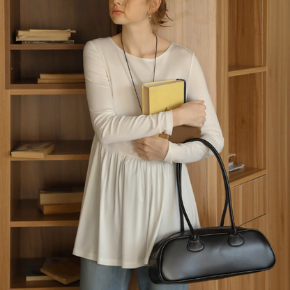 【2color】ラウンドネックペプラムロングトップ《Z00979》