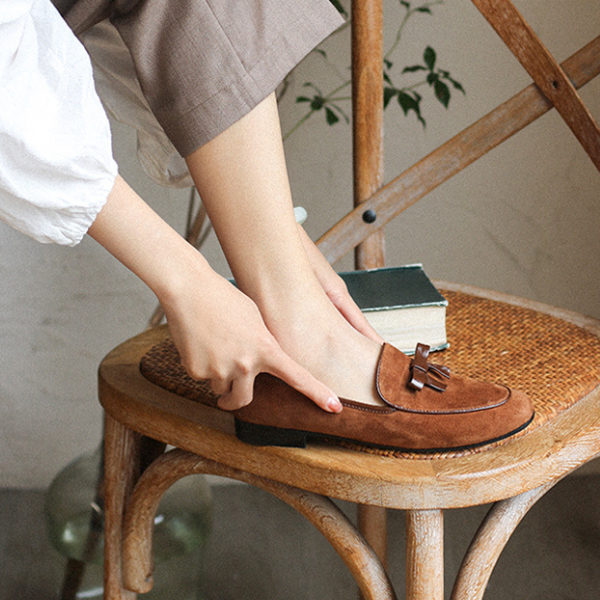 ハニーブラウンフラットレザーシューズ Z00148