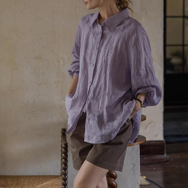 【4color】ランタンスリーブオーバーサイズシアーシャツ《Z00863》