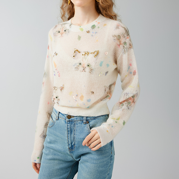 ビジュー＆キャットニットプルオーバー　Z00595