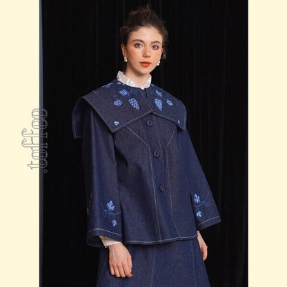 アートワークが映える：レトロ感溢れる刺繍デニムジャケット 《C0208》