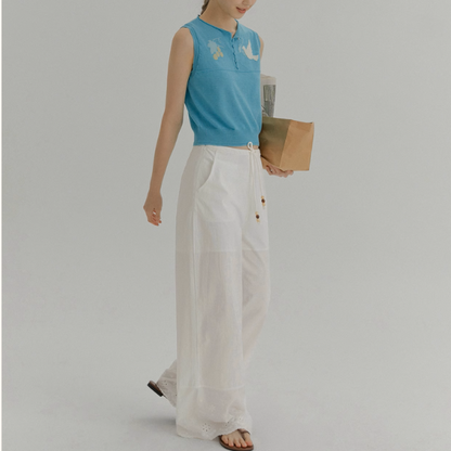 羽ばたく鳥と木の実のシアーニットベスト《Z01018》