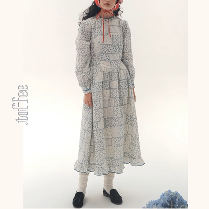 パッチワーク小花柄ロングワンピース《Z00986》