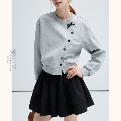 リボン＆ハートボタンアシンメントリーカーディガン　Z00459