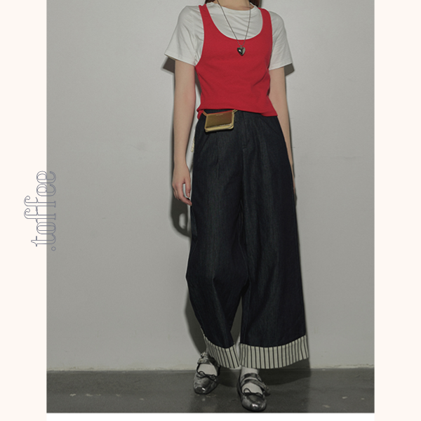 ストライプヘムワイドデニムパンツ　Z00394