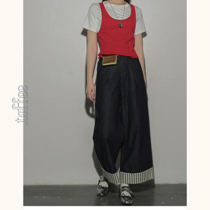 ストライプヘムワイドデニムパンツ　Z00394