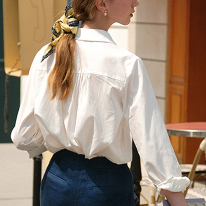 【3color】丸襟パッチポケット付きベーシックシャツ　《Z00742》