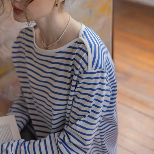 【2color】ボートネックストライプTシャツ《Z00852》