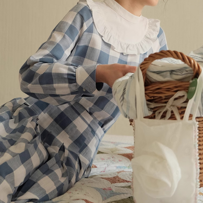 チェック柄ドールカラーブラウス＆スカートセットアップ Z00085