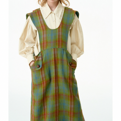 チェックパターンサスペンダースカート X-448