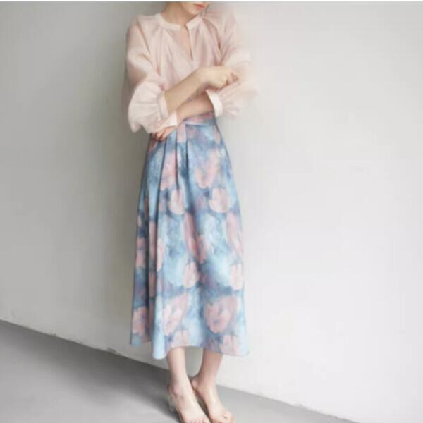 油絵風フラワープリントスカート X-270