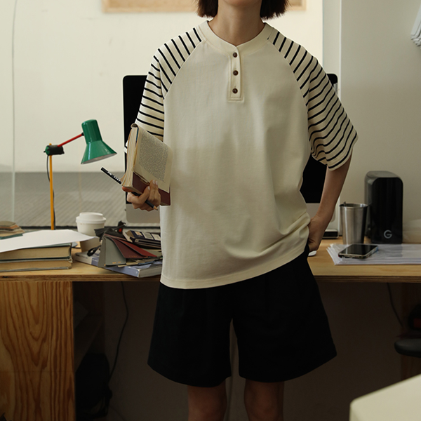 【2color】ラグランスリーブストライプTシャツ　Z00355