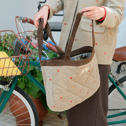 小花刺繍キルティングコーデュロイトートバッグ　《Z00709》